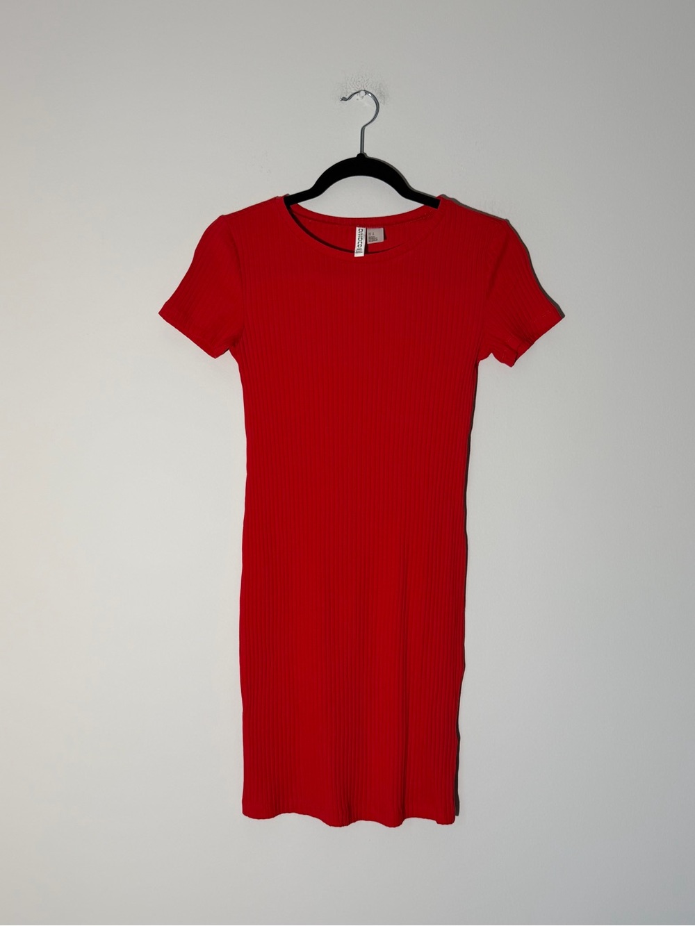 H&M Divided Ribbed Red Short Sleeve Bodycon Dress Size S